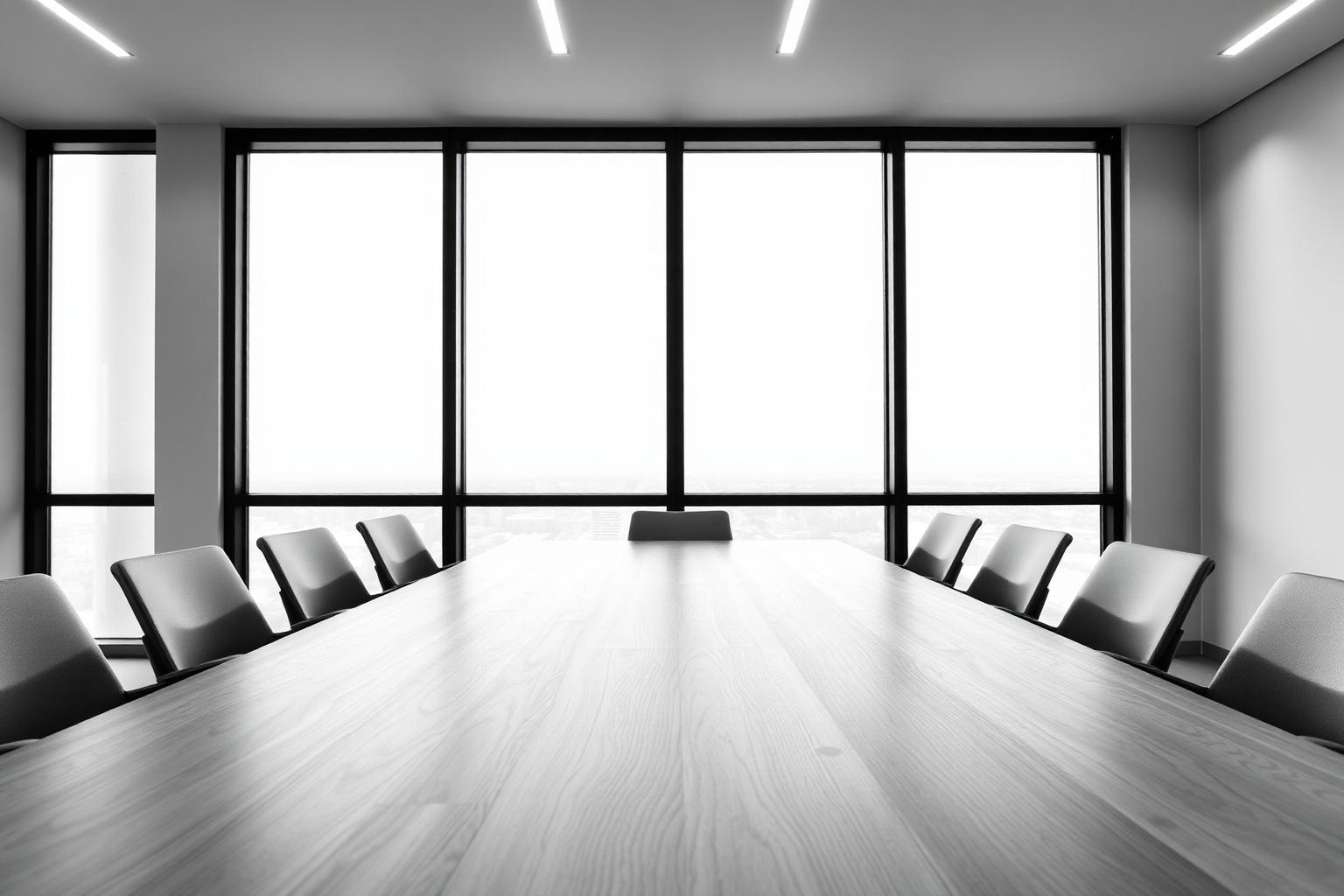 Minimal boardroom interior with natural light